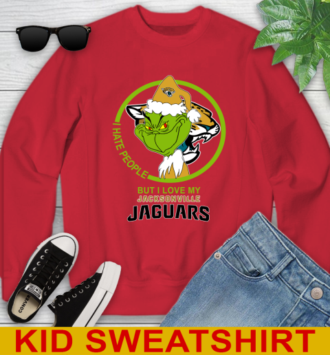 Jacksonville Jaguars NFL Christmas Grinch I Hate People But I Love My Favorite Football Team Youth Sweatshirt 8