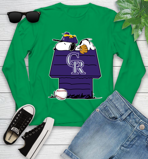 MLB Colorado Rockies Snoopy Woodstock The Peanuts Movie Baseball T Shirt Youth Long Sleeve 6
