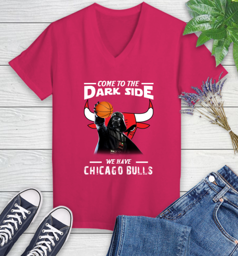 NBA Come To The Dark Side We Have Chicago Bulls Star Wars Darth Vader Basketball Women's V-Neck T-Shirt 9