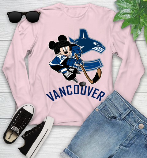 NHL Vancouver Canucks Mickey Mouse Disney Hockey T Shirt Youth Long Sleeve 10