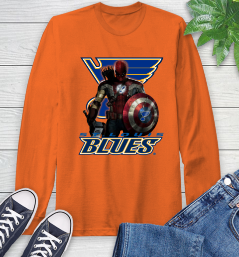 NHL Captain America Thor Spider Man Hawkeye Avengers Endgame Hockey St.Louis Blues Long Sleeve T-Shirt 5