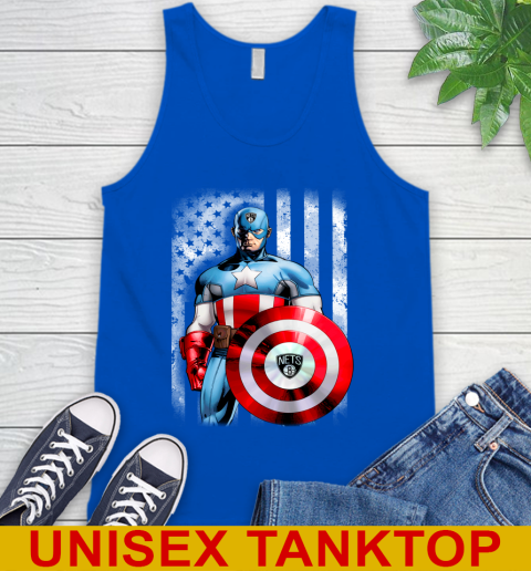 Brooklyn Nets NBA Basketball Captain America Marvel Avengers American Flag Shirt Tank Top 4