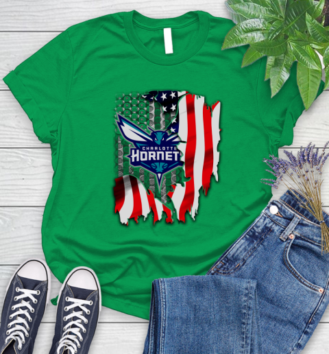 Charlotte Hornets NBA Basketball American Flag Women's T-Shirt 9