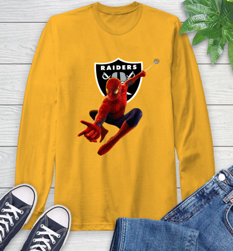 NFL Spider Man Avengers Endgame Football Oakland Raiders Long Sleeve T-Shirt 3