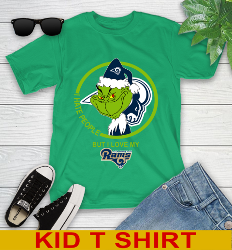 Los Angeles Rams NFL Christmas Grinch I Hate People But I Love My Favorite Football Team Youth T-Shirt 6