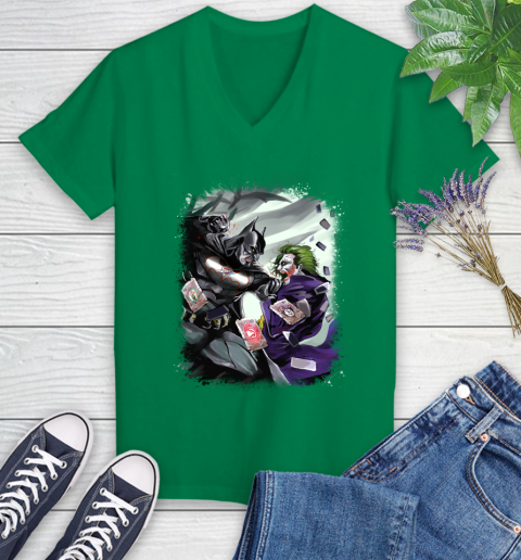 Oklahoma City Thunder MLB Basketball Batman Fighting Joker DC Comics Women's V-Neck T-Shirt 5