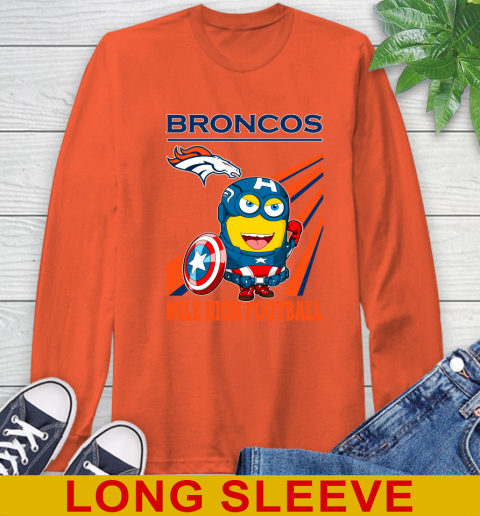 NFL Football Denver Broncos Captain America Marvel Avengers Minion Shirt Long Sleeve T-Shirt 4
