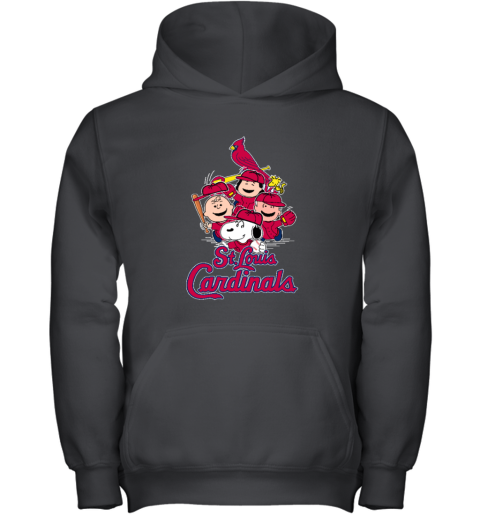 St.Louis Cardinals Snoopy Charlie Brown Woodstock The Peanuts 4ym8 stlouis cardinals snoopy charlie brown woodstock the peanuts youth hoodie 43 front black