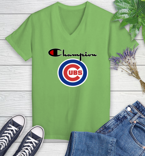 MLB Baseball Chicago Cubs Champion Shirt Women's V-Neck T-Shirt 7