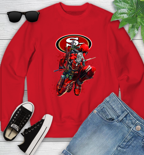 NFL Deadpool Marvel Comics Sports Football San Francisco 49ers Youth Sweatshirt 9