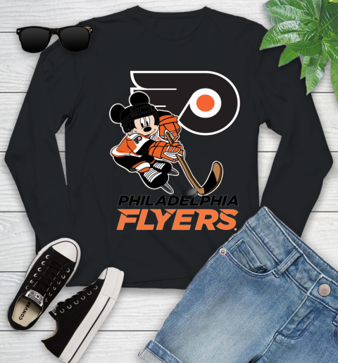 NHL Philadelphia Flyers Mickey Mouse Disney Hockey T Shirt Youth Long Sleeve 2