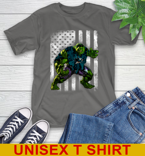 San Jose Sharks Hulk Marvel Avengers NHL Hockey American Flag T-Shirt - Image 11
