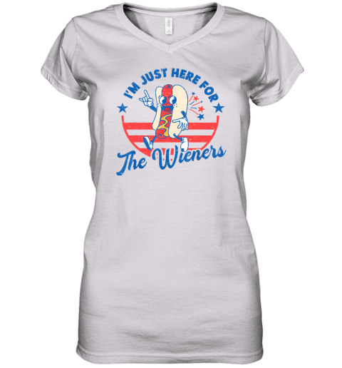 Hot Dog I'm Just Here For The Wieners 4th Of July Funny Women's V-Neck T-Shirt