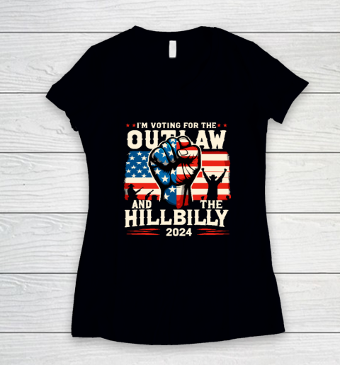 I'm Voting For the Outlaw And The Hillbilly 2024 US Flag Women's V-Neck T-Shirt