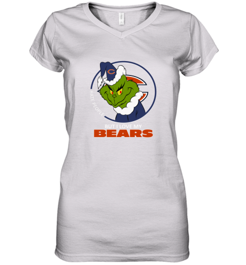 I Hate People But I Love My Chicago Bears Grinch NFL Women's V-Neck T-Shirt