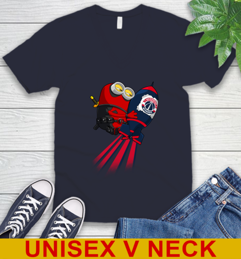 NBA Basketball Washington Wizards Deadpool Minion Marvel Shirt V-Neck T-Shirt 2
