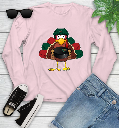 Minnesota Wild Turkey Thanksgiving Day Youth Long Sleeve 10