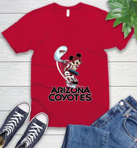 NHL Hockey Arizona Coyotes Cheerful Mickey Mouse Shirt V-Neck T-Shirt 7