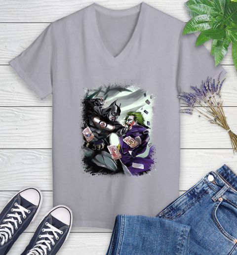 Winnipeg Jets NHL Hockey Batman Fighting Joker DC Comics Women's V-Neck T-Shirt 4