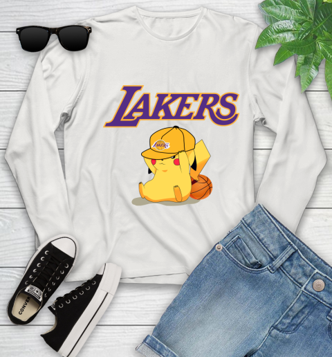 NBA Pikachu Basketball Sports Los Angeles Lakers Youth Long Sleeve 12