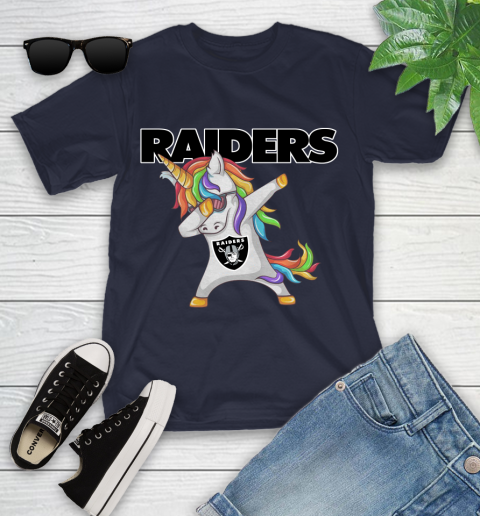 Oakland Raiders NFL Football Funny Unicorn Dabbing Sports Youth T-Shirt 3