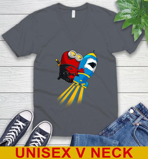NFL Football Carolina Panthers Deadpool Minion Marvel Shirt V-Neck T-Shirt 4
