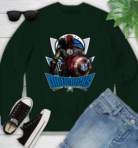 Dallas Mavericks NBA Basketball Captain America Thor Spider Man Hawkeye Avengers Youth Sweatshirt 10