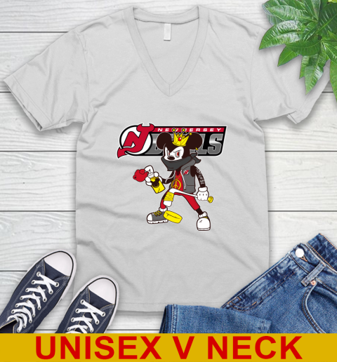 New Jersey Devils NHL Hockey Mickey Peace Sign Sports V-Neck T-Shirt