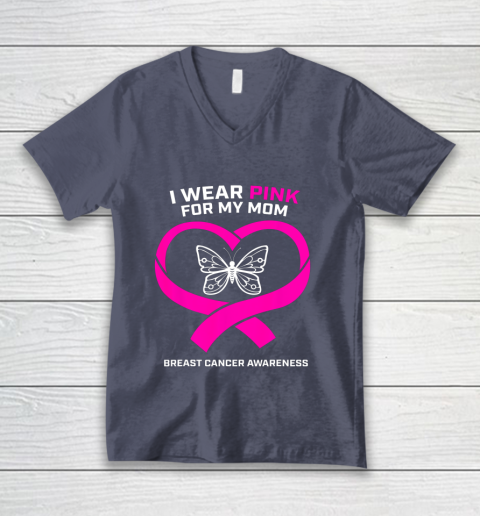 Men Women Kids Wear Pink For My Mom Breast Cancer Awareness V-Neck T-Shirt 7