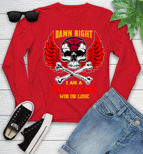 NBA Damn Right I Am A Chicago Bulls Win Or Lose Skull Basketball Sports Youth Long Sleeve 11