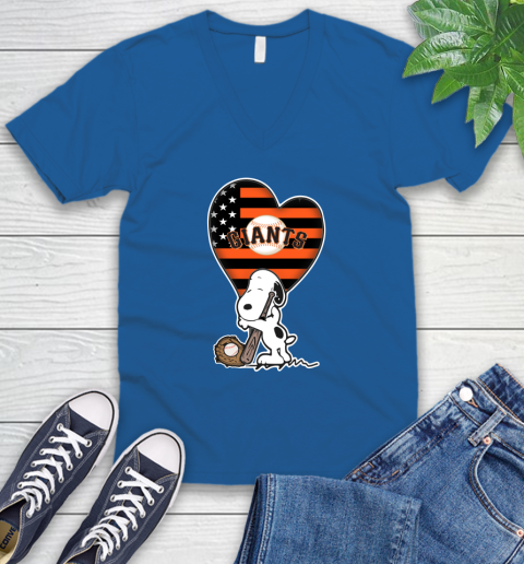 San Francisco Giants MLB Baseball The Peanuts Movie Adorable Snoopy V-Neck T-Shirt 6
