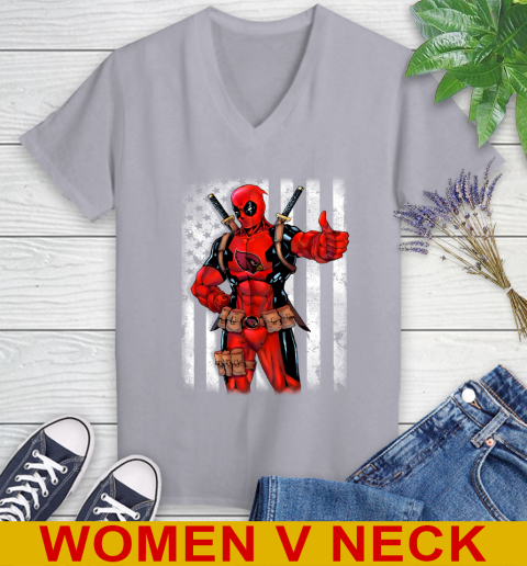 NFL Football Arizona Cardinals Deadpool American Flag Shirt Women's V-Neck T-Shirt 4