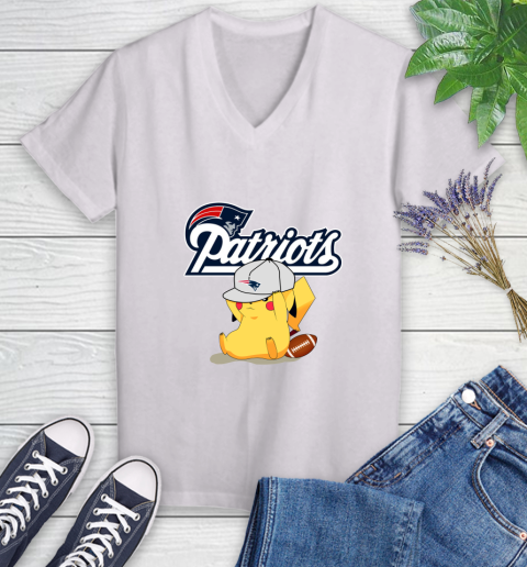 NFL Pikachu Football Sports New England Patriots Women's V-Neck T-Shirt