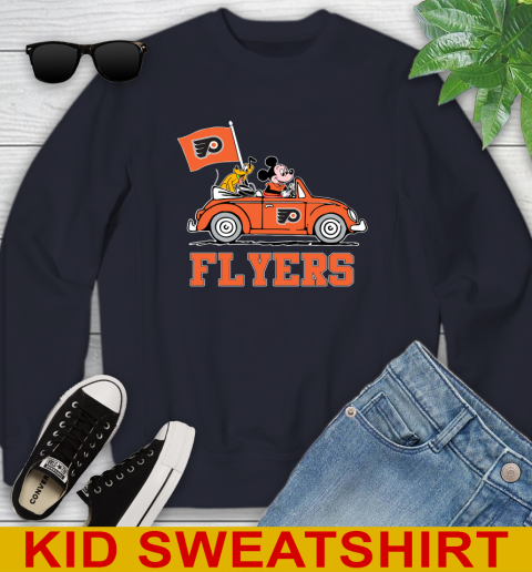 NHL Hockey Philadelphia Flyers Pluto Mickey Driving Disney Shirt Youth Sweatshirt 3