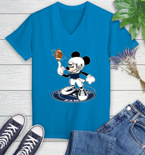 NFL Football Los Angeles Rams Cheerful Mickey Disney Shirt Women's V-Neck T-Shirt - Image 7