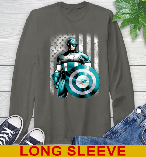Miami Dolphins NFL Football Captain America Marvel Avengers American Flag Shirt Long Sleeve T-Shirt 10
