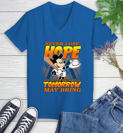 Miami Marlins MLB Baseball Mickey Disney Never Lose Hope Women's V-Neck T-Shirt 10