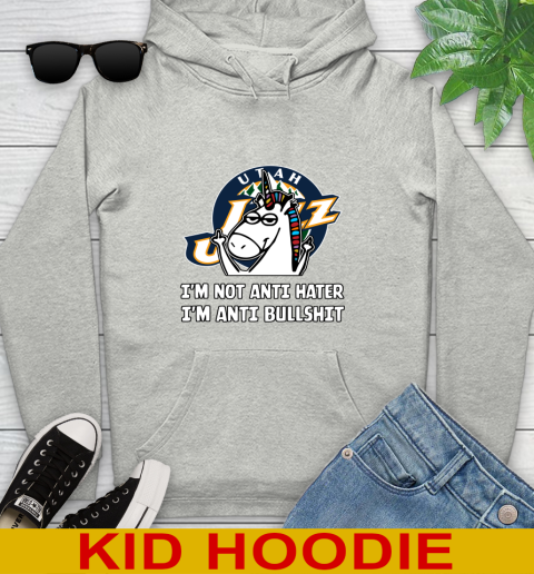 Utah Jazz NBA Basketball Unicorn I'm Not Anti Hater I'm Anti Bullshit Youth Hoodie