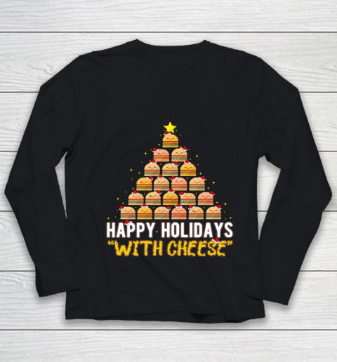 Happy Holidays with Cheese Burger Christmas Tree Funny Youth Long Sleeve