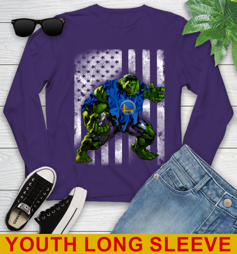 Golden State Warriors Hulk Marvel Avengers NBA Basketball American Flag Youth Long Sleeve 4