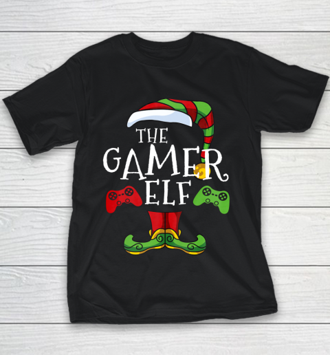 Gamer Elf Family Matching Christmas Funny Gaming Pajama Youth T-Shirt