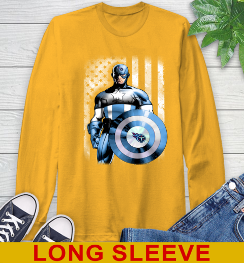 Tennessee Titans NFL Football Captain America Marvel Avengers American Flag Shirt Long Sleeve T-Shirt 2