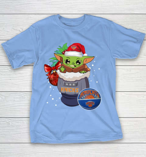 New York Knicks Christmas Baby Yoda Star Wars Funny Happy NBA Youth T-Shirt 10