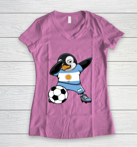 Dabbing Penguin Argentina Soccer Fans Jersey Football Lovers Women's V-Neck T-Shirt 8