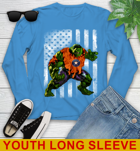 Houston Astros Hulk Marvel Avengers MLB Baseball American Flag Youth Long Sleeve - Image 9