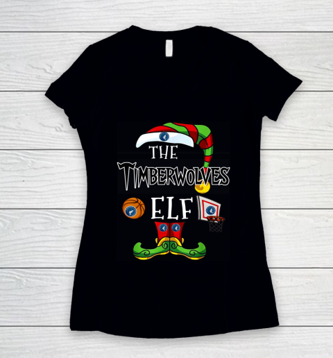 Minnesota Timberwolves Christmas ELF Funny NBA Women's V-Neck T-Shirt