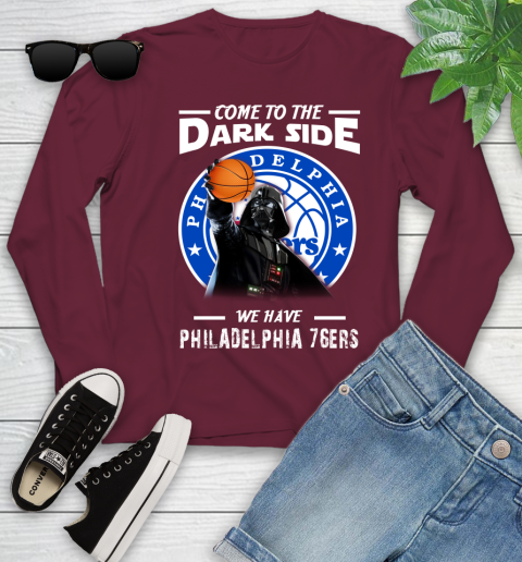 NBA Come To The Dark Side We Have Philadelphia 76ers Star Wars Darth Vader Basketball Youth Long Sleeve 6