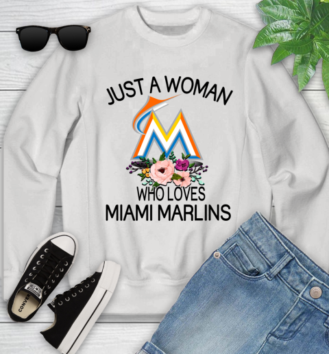MLB Just A Woman Who Loves Miami Marlins Baseball Sports Youth Sweatshirt