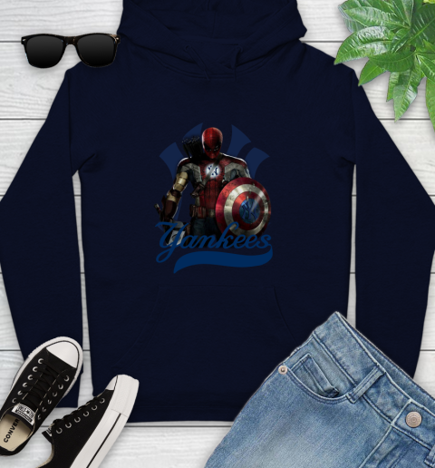 MLB Captain America Thor Spider Man Hawkeye Avengers Endgame Baseball New York Yankees Youth Hoodie 4
