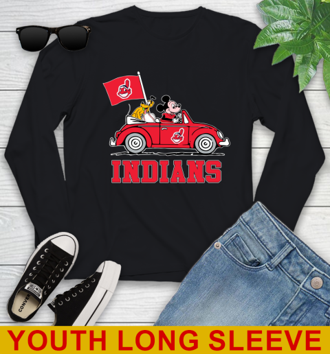 MLB Baseball Cleveland Indians Pluto Mickey Driving Disney Shirt Youth Long Sleeve 2